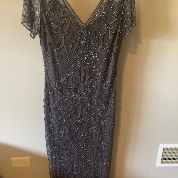 Slate Grey Beaded Gown Size 12 Pisarro - Picture 3 of 9
